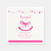 ベビーシャワーピンクのロッキングホビーホース名前をカスタムする スタンダードカクテルナプキン (正面)