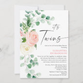 ベビーシャワーピンクの緑でツインガールズドライブ 招待状 (正面)