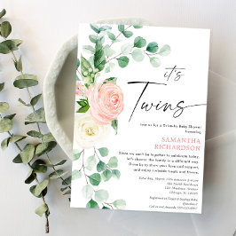 ベビーシャワーピンクの緑でツインガールズドライブ 招待状