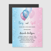 ベビーシャワーピンクの青い女の子の男の子ツインズラグジュアリー マグネット招待状 (正面/裏面)