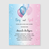 ベビーシャワーピンクの青い女の子の男の子ツインズラグジュアリー マグネット招待状 (正面)