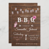 ベビーシャワーピンクガールパーティーBBQウ素朴ンド 招待状 (正面/裏面)