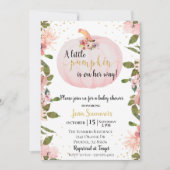 ベビーシャワーピンクグリッターガールカボチャ秋秋 招待状 (正面)