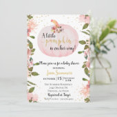 ベビーシャワーピンクグリッターガールカボチャ秋秋 招待状 (スタンド正面)