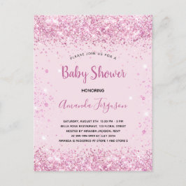 ベビーシャワーピンクグリッターガールスクリプト 案内ポストカード