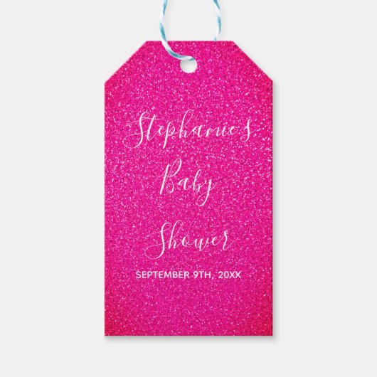 ベビーシャワーピンクグリッター名前をカスタムするかわいい2021 ギフトタグ (正面)