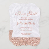 ベビーシャワーピンクグリッター白大理石エレガント 招待状 (正面/裏面)