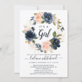 ベビーシャワーピンクネイビーフローラリース 招待状 (正面)