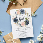 ベビーシャワーピンクネイビーフローラリース 招待状