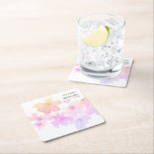 *~*ベビーシャワーピンクピーチフローラ水彩足 スクエアペーパーコースター (インサイチュ)