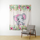 ベビーシャワーピンクフラワーエレファントベビーシャワー タペストリー (インサイチュ)