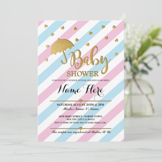 ベビーシャワーピンクブルージェンダーリビール双子招待状 招待状 (スタンド正面)