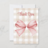 ベビーシャワーピンクボウをテーマにしたカスタム サンキューカード (正面)