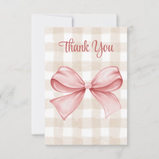 ベビーシャワーピンクボウをテーマにしたカスタム サンキューカード (正面)
