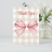 ベビーシャワーピンクボウをテーマにしたカスタム サンキューカード (スタンド正面)