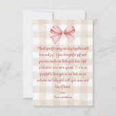 ベビーシャワーピンクボウをテーマにしたカスタム サンキューカード (裏面)