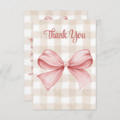 ベビーシャワーピンクボウをテーマにしたカスタム サンキューカード (正面/裏面)