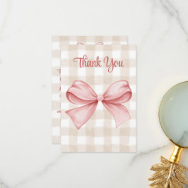ベビーシャワーピンクボウをテーマにしたカスタム サンキューカード
