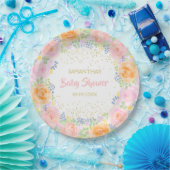 ベビーシャワーピンクローズウォーターカラーフローラ ガーリー ペーパープレート (パーティー)