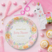 ベビーシャワーピンクローズウォーターカラーフローラ ガーリー ペーパープレート (パーティー)
