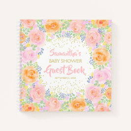 ベビーシャワーピンクローズウォーターフローラゲストブック ノートブック