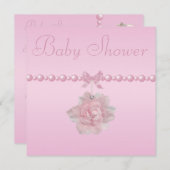 ベビーシャワーピンクローズ、靴、宝石おしゃぶり 招待状 (正面/裏面)