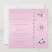 ベビーシャワーピンクローズ、靴、宝石おしゃぶり 招待状 (裏面)