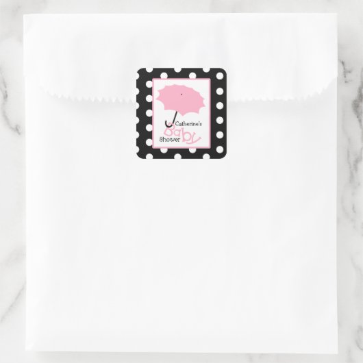 ベビーシャワーピンク傘&水玉模様 スクエアシール (バッグ)