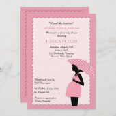 ベビーシャワーピンク水玉模様傘招待状 招待状 (正面/裏面)