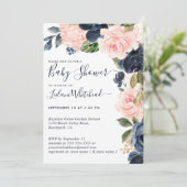 ベビーシャワーピンク海軍フローラカスケード 招待状 (スタンド正面)