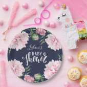 ベビーシャワーピンク牡丹フローラネイビーブルー ペーパープレート (パーティー)