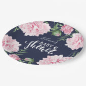 ベビーシャワーピンク牡丹フローラネイビーブルー ペーパープレート (アングル)