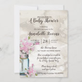 ベビーシャワーピンク甘いエンドウ豆ヴィンテージメイソンジャー 招待状 (正面)
