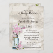 ベビーシャワーピンク甘いエンドウ豆ヴィンテージメイソンジャー 招待状 (正面/裏面)