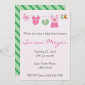 ベビーシャワーピンク用ベビー服ライン招待状 招待状 (正面/裏面)