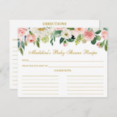 ベビーシャワーピンク白フローラレシピカード金ゴールド アドバイスカード (正面/裏面)