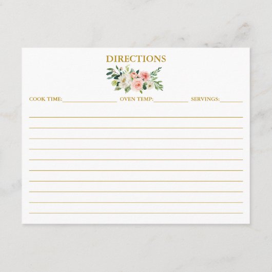 ベビーシャワーピンク白フローラレシピカード金ゴールド アドバイスカード (裏面)