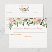 ベビーシャワーピンク白フローラ金ゴールドレシピカード アドバイスカード (正面/裏面)