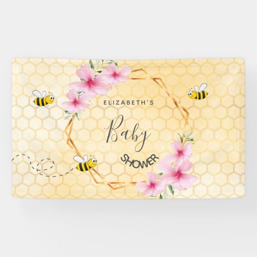 ベビーシャワーピンク花模様ハニカムママへ 横断幕 (横)