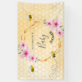 ベビーシャワーピンク花模様ハニカムママへ 横断幕 (縦)