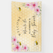 ベビーシャワーピンク花模様ハニカムママへ 横断幕 (縦)