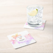 *~*ベビーシャワーピーチピンクフローラ足水彩 スクエアペーパーコースター (インサイチュ)