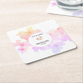 *~*ベビーシャワーピーチピンクフローラ足水彩 スクエアペーパーコースター (アングル)