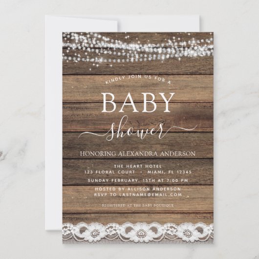 ベビーシャワーファームハウス素朴レース 招待状 (正面)