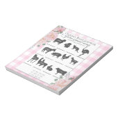 ベビーシャワーファーム動物ゲームピンクローゼギンガム ノートパッド (回転)