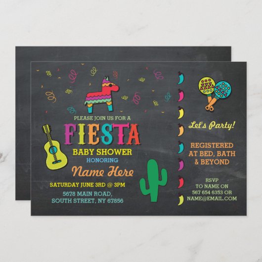 ベビーシャワーフィエスタチョークピナタカップル 招待状 (正面/裏面)