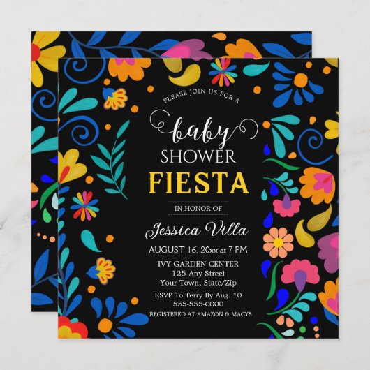 ベビーシャワーフィエスタメキシコパーティの招待状 (正面/裏面)