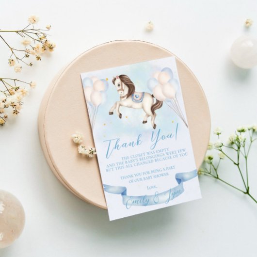 ベビーシャワーフェアリーポニースターブルーバルーン エンクロージャーカード