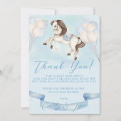 ベビーシャワーフェアリーポニースターブルーバルーン サンキューカード (正面)
