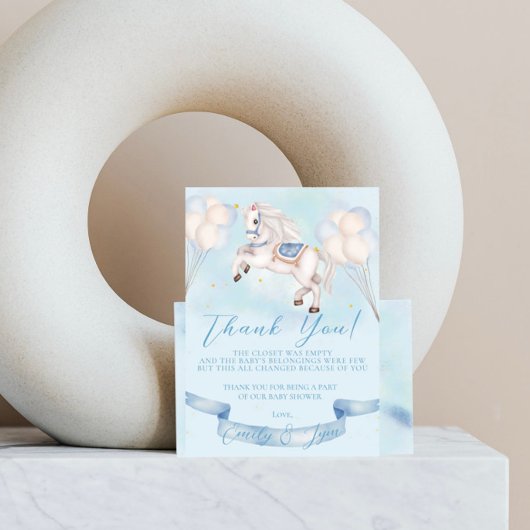 ベビーシャワーフェアリーポニースターブルーバルーン サンキューカード